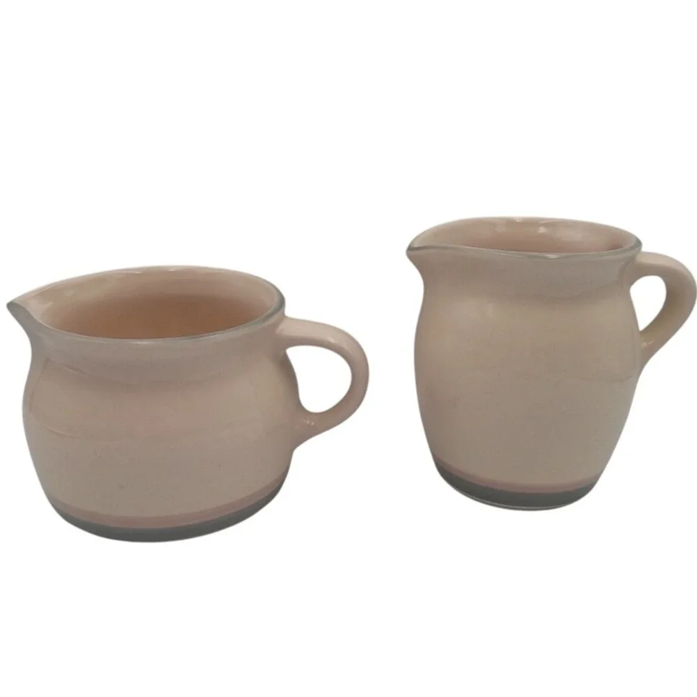 Pfaltzgraff Creamer & Sugar Bowl No Lid Set Pink‎ Stripe Stoneware Kitchen Decor